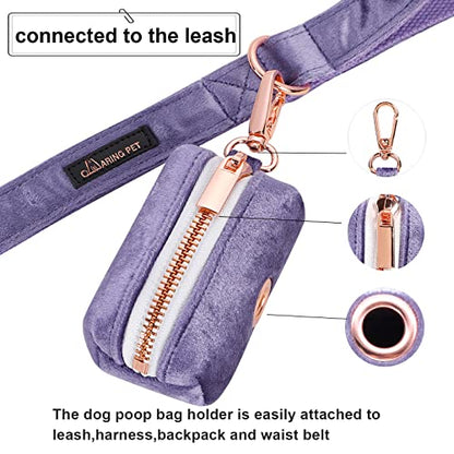 ARING PET Dog Waste Bag Dispenser, Velvet Doggy Poop Bags Holders Attach to Any Leashes, Purple Portable Washable Pet Waste Pouch Dispenser with Metal Zipper - color: A:Purple