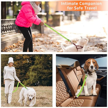 Seyezo Dog Car Seat Belt - 3 Piece Set Retractable Dog Harness with Adjustable Reflective Seatbelt for Vehicle Headrests - Heavy Duty & High Elastics - Green - color: 2PCS Green