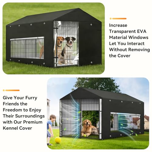 Dog Kennel Cover Large Shade 8x4x6ft,Outdoor Crate Cover Fully Enclosed Outside Waterproof Dog Cage Cover with Anti-UV Mesh Window and Clear Panel for Viewing (Cover only) (8'Dx4'Wx6'H) - size: 8'Dx4'Wx6'H