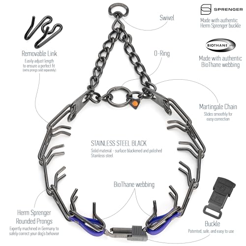 Herm Sprenger Black Stainless Steel Dog Collar with Quick Release ClicLock Buckle and Biothane Insert Training Collar Made in Germany (Blueberry Royal, 25in x 4.0mm(Neck Size up to21-22in)) - color: Blueberry Royal, size: 25in x 4.0mm(neck size up to21-22