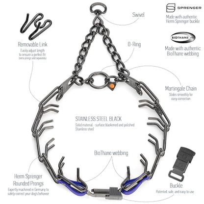 Herm Sprenger Black Stainless Steel Dog Collar with Quick Release ClicLock Buckle and Biothane Insert Training Collar Made in Germany (Blueberry Royal, 25in x 4.0mm(Neck Size up to21-22in)) - color: Blueberry Royal, size: 25in x 4.0mm(neck size up to21-22