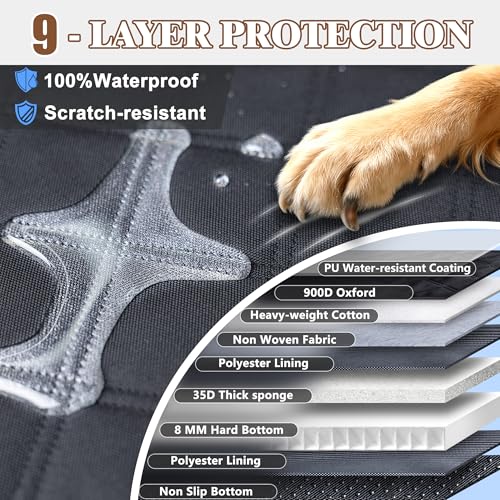 Dog Car Seat Cover for Back Seat – 900D Oxford Heavy Duty Hard Bottom Extender, Waterproof Dog Hammock with Mesh Window, Joint-Friendly Sponge Pad, Supports 600LBS – Fits Sedan/SUV - size: L-For Cars/ SUVs/ Small Truck