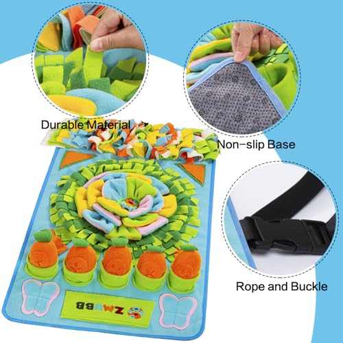 Pet Snuffle Mat for Dogs Sniff Mat Nosework Feeding Mat Slow Feeder Interactive Dog Puzzle Toys for Training and Stress Relief Encourages Natural Foraging Skills (31''x19''（Blue）) - size: 31''x19''（blue）