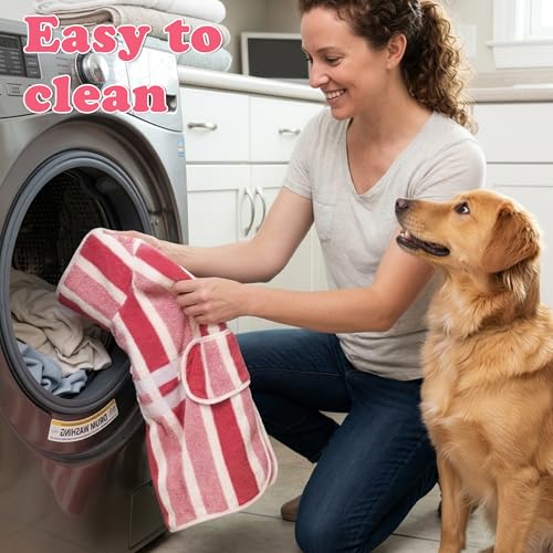 Quick Drying Dog Bathrobe for Large Dogs - Coral Fleece Super Absorbent Pet Towel Robe with 2 Drying Gloves, Adjustable Velcro and Button Closure, XL Size, Red - size: XL