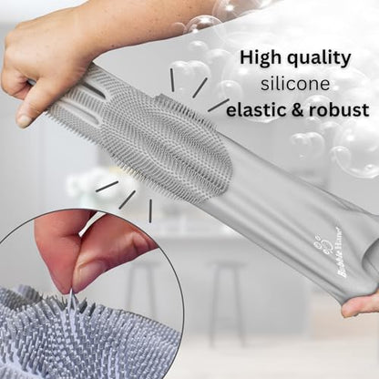 Dog Washing Gloves with Bristle Scrubbers, Reusable Silicone Gloves Ideal for Pet Bathing, Massaging & Grooming (Gray) - color: Gray