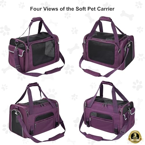 EliteField Deluxe Soft-Sided Pet Carrier (3 Year Warranty, Airline Approved), Travel Bag for Dogs, Cats & Small Pets, with Expandable Mat - color: Purple, size: Medium: 18"L x 11"W x 11"H