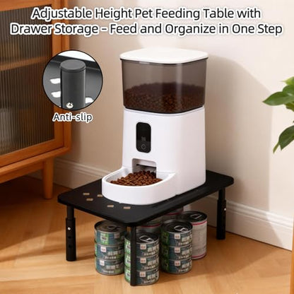 Elevated Cat Food Stand, Adjustable Height Automatic Feeder Stand for Cats Dog Pet Feeding station, Cat Feed Table Suitable for Most Automatic Pet Feeders & Water Dispensers(Black)-Non slip - color: Black