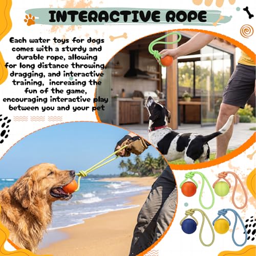 Skylety 4 Pack Floating Dog Toy with Rope Handle EVA Dog Bumper Throw Stick for Water Training Fetch Retrieving High Visibility Pool Water Toy for Beach Diving Pool Yard Summer Outdoor Play, Ball - style: Ball