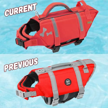 EMUST Dog Life Vests, Adjustable XS Dog Life Jacket with Rescue Handle, Puppy Flotation Vest for Small/Medium/Large Dogs, XS, Red - color: NewRed, size: XS