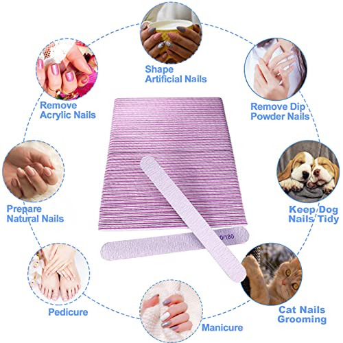 50 Pcs Nail File, Emery Board Nail Files for Acrylic Nails and Natural Nails, 100/180 Grit Double Sided Fingernail File Gel Nail Professional Reusable Washable Manicure Pedicure Kit Set Gray - size: 50 Pcs Rectangle 100/180 Grit