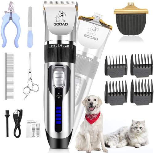 Dog Clippers Grooming Kit and Paw Trimmer,Cordless,Low Noise, Electric Quiet,Rechargeable, Dog Trimmer Grooming, Pet Hair Clippers for Thick Coats,Shaver for Small and Large Dogs Cats(Silver) - color: Silver