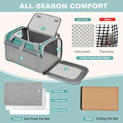 Soft Cat Carrier for Pets Up to 20 Lbs, Collapsible Cat Carrier Bag with Privacy Curtains, Airline Approved Small Pet Carrier for Small Medium Cats Dogs Puppy, Washable Soft Pet Travel Bag Dog Carrier - color: Lake Green