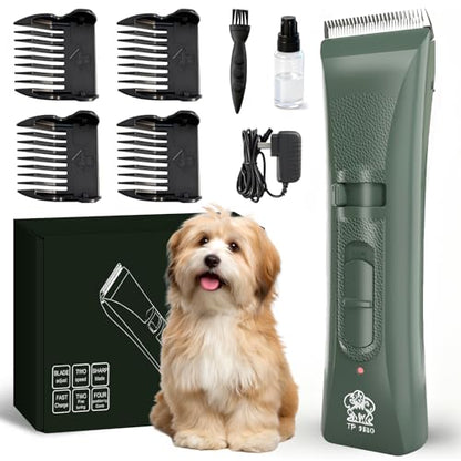 Tife Dog Clipper Low Noise, Dog Grooming Kit with Rechargeable, Pet Shaver Cordless Electric Quiet Hair Clipper (Green-tp9980) - color: Green