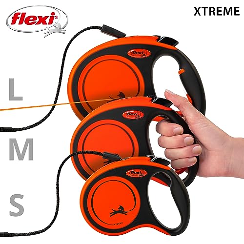 FLEXI® Xtreme Tape Retractable Dog Leash, Large, 26 ft - Orange/Black | German engineered, original flexi leash, durable quality for dogs up to 121 lbs, tangle-free, walking, reliable brake system