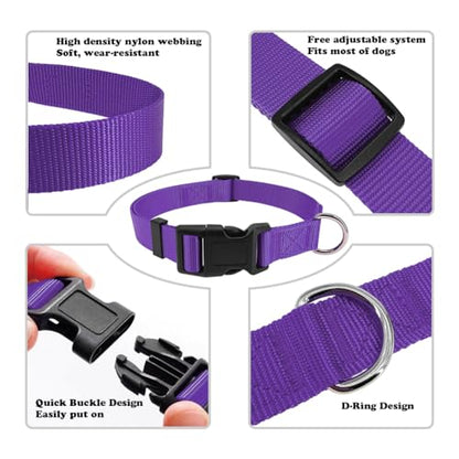 Purple Dog Collar Basic Adjustable Dog Collars for Puppy Small Medium Large Dogs Girls with Breathable Quick Release Nylon Pet Collar - color: Purple, size: Small,Neck 10-14.5"(Pack of 1)