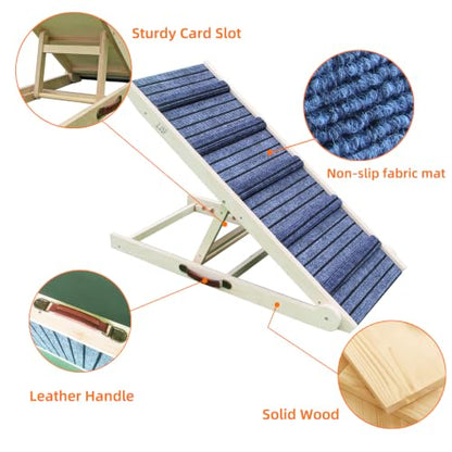 ZJSF Foldable Dog Ramp for High Bed, Wooden Dog Stairs to Bed for Small and Large Dogs, High Traction Platform with 6 Adjustable Heights (12.2"-26"), 39.7" L, Supports up to 230 lbs - size: 39.7"L X 17.4"W