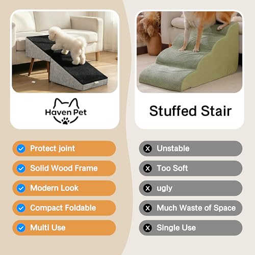 2-in-1 Dog Ramp and Stairs for Bed and Couch, 17 Inch High,Foldable Ottoman Ramp with Non-Slip Replaceable Carpet, Joint Relief for Small and Large Dogs - color: Gray