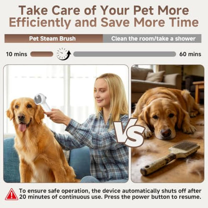 Pet Steam Brush for Dog & Cat - 3-in-1 Steam Grooming Brush for Shedding & Hair Removal - Pet comb leave-inserum with Mist for Long Haired Pets - Includes 2*Waterless Shampoo, Grey