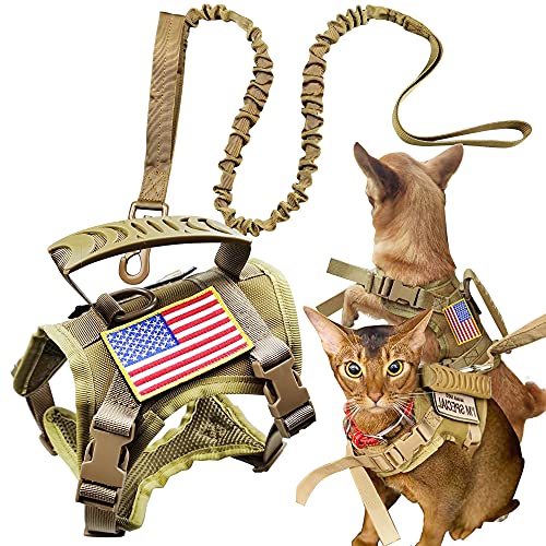 Tactical Cat Harness and Leash for Walking Escape Proof, Adjustable Military K9 Pet Vest Harness Easy Control for Large Cat, Puppy and Small Dog (Coyote Brown) - color: Coyote Brown
