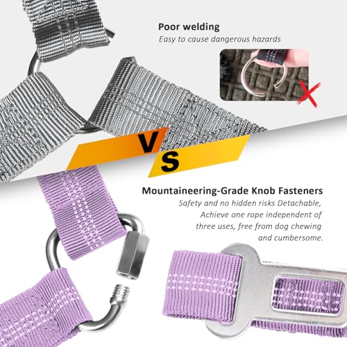 Removable Dog Seat Belt Harness for Car, 3 in 1 Pet Dog Car Seatbelt Leash, Retractable Restraint Secures to Vehicle Headrest & Adjustable Reflective Bungee Dog Seatbelt Tether, Purple and Black - color: Black+Purple