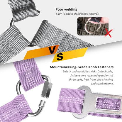 Removable Dog Seat Belt Harness for Car, 3 in 1 Pet Dog Car Seatbelt Leash, Retractable Restraint Secures to Vehicle Headrest & Adjustable Reflective Bungee Dog Seatbelt Tether, Purple and Black - color: Black+Purple