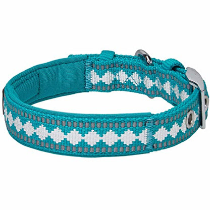 Blueberry Pet Reflective Jacquard Dog Collar with Neoprene Padding & Metal Buckle | Soft & Adjustable Safety Collar - Peacock, Neck 9-12.5", for Small Breed - color: Metal Buckle-Peacock, size: Small