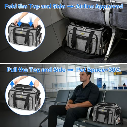 18x11x11 Small Cat/Dog/Pet Carrier – Airline Approved, Collapsible with Expandable Top and Sides. Soft-Sided Travel Puppy Carry Bag, Small Animal Rabbit Kennel Carrying Case, Kitten Mesh Cage - color: Black