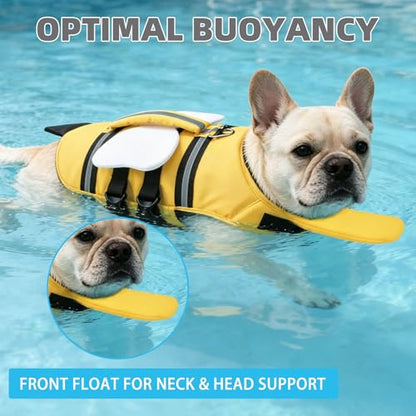 KOOLTAIL Dog Life Jacket, Cute Bee Front Float Dog Life Vest for Swimming Boating, Reflective Pet Lifesaver Swimsuit with Rescue Handle and Chin Float, Super Buoyancy for Puppy Small Medium Dogs, S