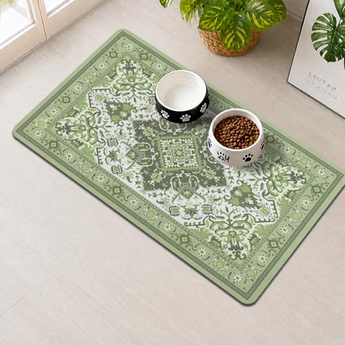 Pet Feeding Mat for Floors Waterproof Dog Mat for Food and Water Absorbent Quick Dry Non Slip mat for Cat Bowls - color: Green, size: 30"L x 17"W