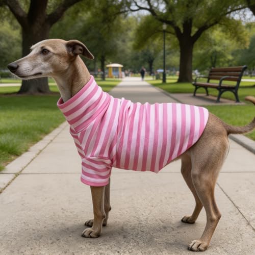 Turtleneck Dog Shirt Cute Doggie Embroidery Super Soft Dog Sweatshirt Stretchy Striped Puppy Pullover for Cats Small Medium Large Dogs (Pink Striped, Medium) - color: Pink Striped, size: Medium