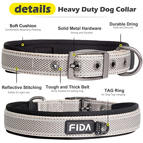 Fida Retractable Dog Leash and Heavy Duty Dog Collar Set, Ultra Comfortable Soft Neoprene Padded, Adjustable Reflective Nylon Pet Collar with Durable Metal Belt Buckle for Small Breeds (S, Grey)