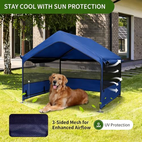 Summertrail Extra Large Dog House Outside, Dog Tent Outdoor, Big Dog Shade Shelter Doghouse Canopy with Three-Sided Breathable Mesh Windows, Gray Sun Rain Cover for Pet Cat 4'x 4'x 3.3'(Dark Blue) - color: Dark Blue Dog Tent With Mesh Windows