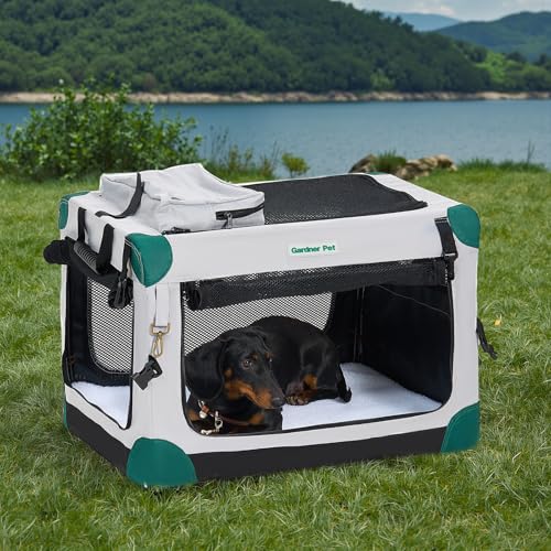 Gardner Pet 26 Inch Folding Soft Dog Crate -5 Mesh Windows Collapsible Dog Crate with 2 Storage Bags and Fleece Bed, Portable Dogs Travel Kennel for Puppy/Small Dogs Indoor & Outdoor, Grey - color: Green, size: 18.0"L x 18.0"W x 26.0"H