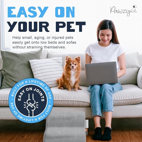 PAWZY Dog Stairs for Bed & Couch, 2-Step Foam Pet Steps 12” High for Small Dogs & Cats up to 60 lbs, Wide Non-Slip Stairs, Waterproof Washable Zipper Cover, No Assembly, Grey - 2 Pack - size: 2 Step