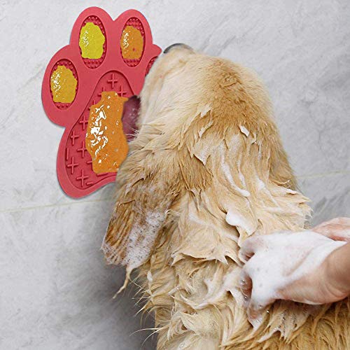 Dog Licking Mat for Anxiety Peanut Butter Slow Feeder Bowls Licking Pad with Strong Suction to Wall for Pet Bathing,Grooming,and Dog Training (Red) - color: Red