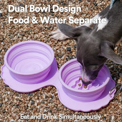 Collapsible Silicone Dog Bowl (Purple) - color: Purple