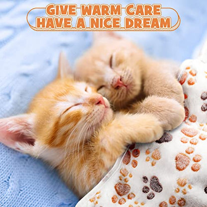 Tegeme 12 Pcs Pet Blankets 23 x 16 Inch Soft Fluffy Fleece Dog Cat Warm Paw Print Pattern Blankets Flannel Throw for Pets Dog Puppy Cat(White) - color: White, size: 23 x 16 Inch