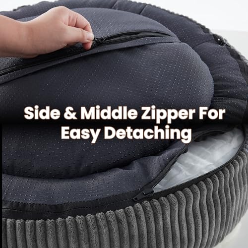 30 inches Donut Dog Bed for Medium Dogs,Calming Round Pet Bed with Removable Cover,Washable Milk Plush Faux Fur, Fits Pets up to 30 lbs(Charcoal,Medium) - color: Charcoal, size: 30.0"L x 30.0"W x 8.0"Th