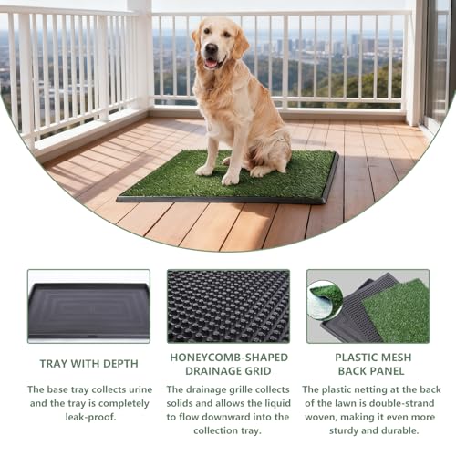 Artificial Grass Dog Potty Training Mat, 3-Layer Turf Pad with Drainage Holes, Easy to Clean Replacement Rug for Outdoor Patio, Lawn & Garden (30" x 20")