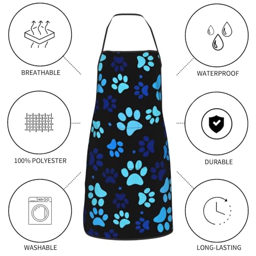 Dog Grooming Waterproof Apron with 2 Pockets, Cute Animals Puppy Dog Pets Apron - color: Blue