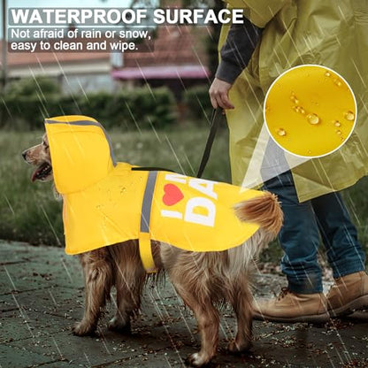 Cute Print Dog Raincoat - Waterproof Rain Jacket with Reflective Strips, Leash Hole, Adjustable for Small to X-Large Dogs (Yellow, X-Large) - color: Yellow (I Love My Dad), size: X-Large