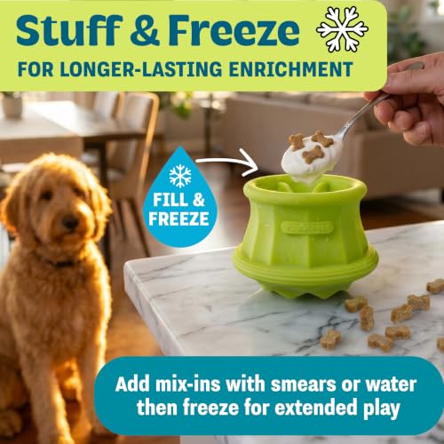 Flex-Force Interactive Treat Dispensing Puzzle Dog Toy for Enrichment, Holds Wet & Dry Food, Wobble Base, Lickable, Freezable & Dishwasher-Safe, Watermelon-Banana Scent, All Breeds, 4.3" - color: Treat Cup Green