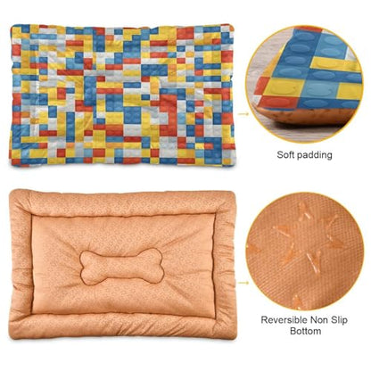Building Block Pattern Pet Bed Mat for Dogs and Cats, Soft Washable Crate Pad with Non-Slip Bottom, Cozy Bed Cushion for Small Medium Large Pets, 24x36 Inch - size: Medium