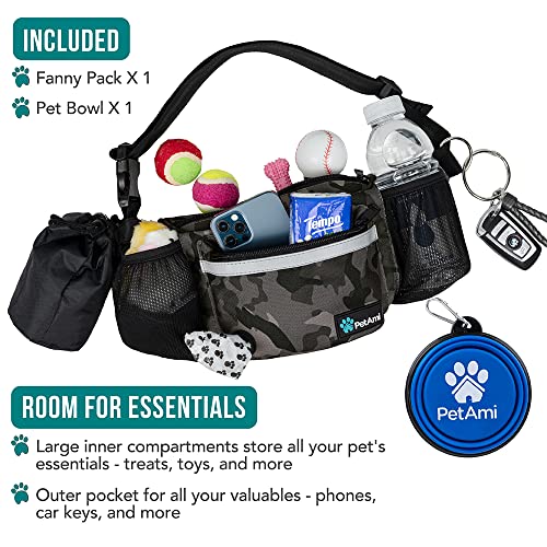 PetAmi Dog Fanny Pack, Treat Pouch for Dog Walking, Training, Built in Poop Bag Dispenser, Water Bottle Holder, Collapsible Bowl, Pet Treat Waist Belt for Hiking, Running, Kibbles (Camo Black) - color: Camo Black