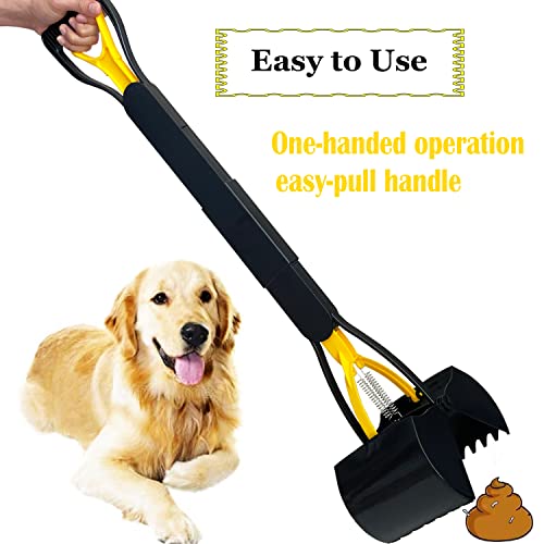 ienjoyed 32“ Tall Pooper Scooper, Large Pooper Scooper for Dogs Heavy Duty, Dog Pooper Scooper with Long Handle & High Strength Durable Spring, Foldable Dog Poop Pick Up, Yellow - size: 32-inch(Yellow)