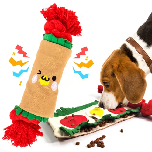 lilfrd Dog Puzzle Snuffle Mat Toys, Squeaky Enrichment Rope Crinkle Treat Dispensing Tug Toy for Small Medium Large Dog, Boredom and Mental Stimulation Toy, Burrito - style: Burrito