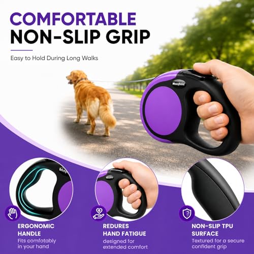 Heavy Duty Retractable Dog Leash-16ft Strong & Durable Walking Leash for S to L Dogs up to 45/115 lbs, Upgraded Lock System, Non Slip Grip, Tangle Free (Purple, Small/Medium) - color: Purple, size: Small/Medium