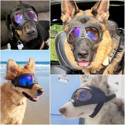 Namsan Clear Dog Goggles for Large Dogs, Wide Snout & Soft Frame, Tactical Driving Sunglasses for Dogs Medium to Large Breed, Anti-UV Dog Eye Protection, Windproof Dustproof, Adjustable, Clear Blue - color: (Large)Clear Blue Lens