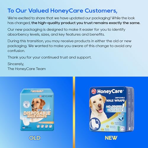 HONEY CARE All-Absorb A25 Male Dog Wrap, 50 Count, Medium, White - size: Medium -50 Count ( Pack of 1)