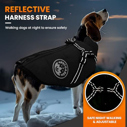 PETCARE Winter Dog Coat with Harness Built in Waterproof Dog Jackets Warm Pet Fleece Vest Windproof Snow Jacket Snowsuit Reflective Dogs Cold Weather Coats for Puppy Small Medium Large Dogs Cats - color: Black, size: L(Chest 16.5" Suggest 8-11 lbs)